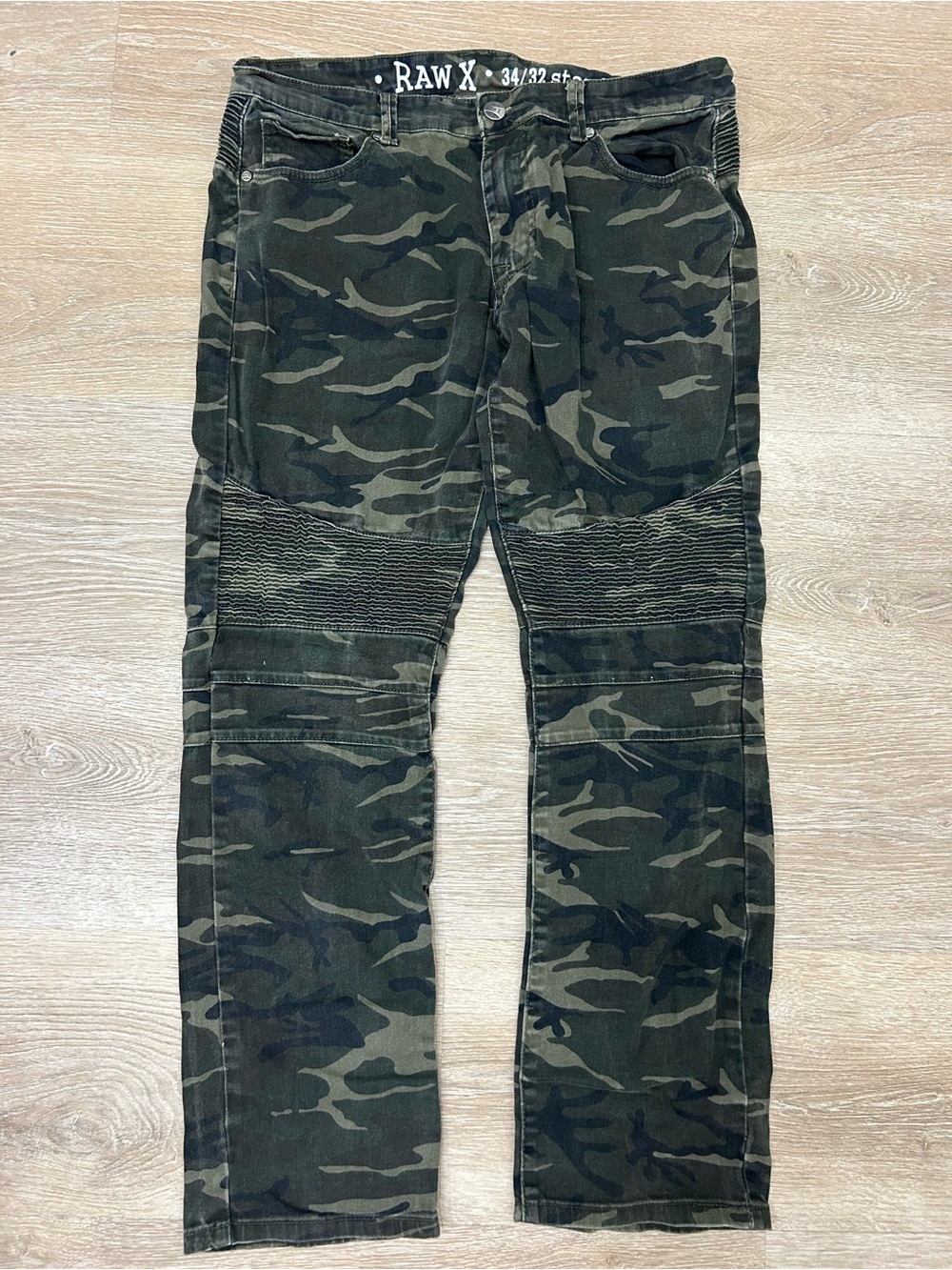 Raw X Pants Mens 34x32 Green Camo Textured Standard Five Pockets Stretch